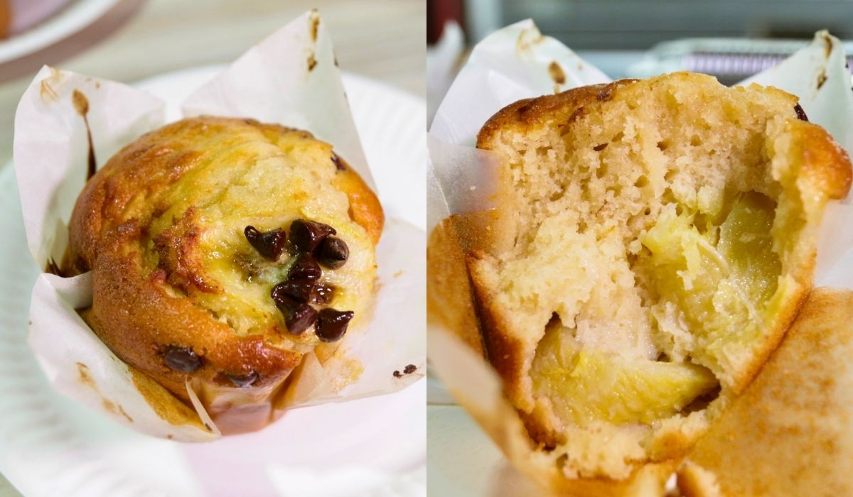 Bakes N Bites - Banana Chocochip muffin cross section Bakes N Bites - Banana Chocochip muffin cross section