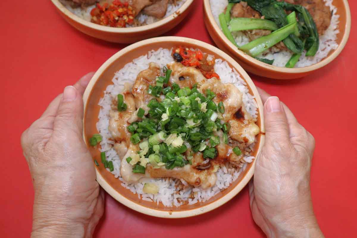 canton steamed rice - steamed scallions chicken