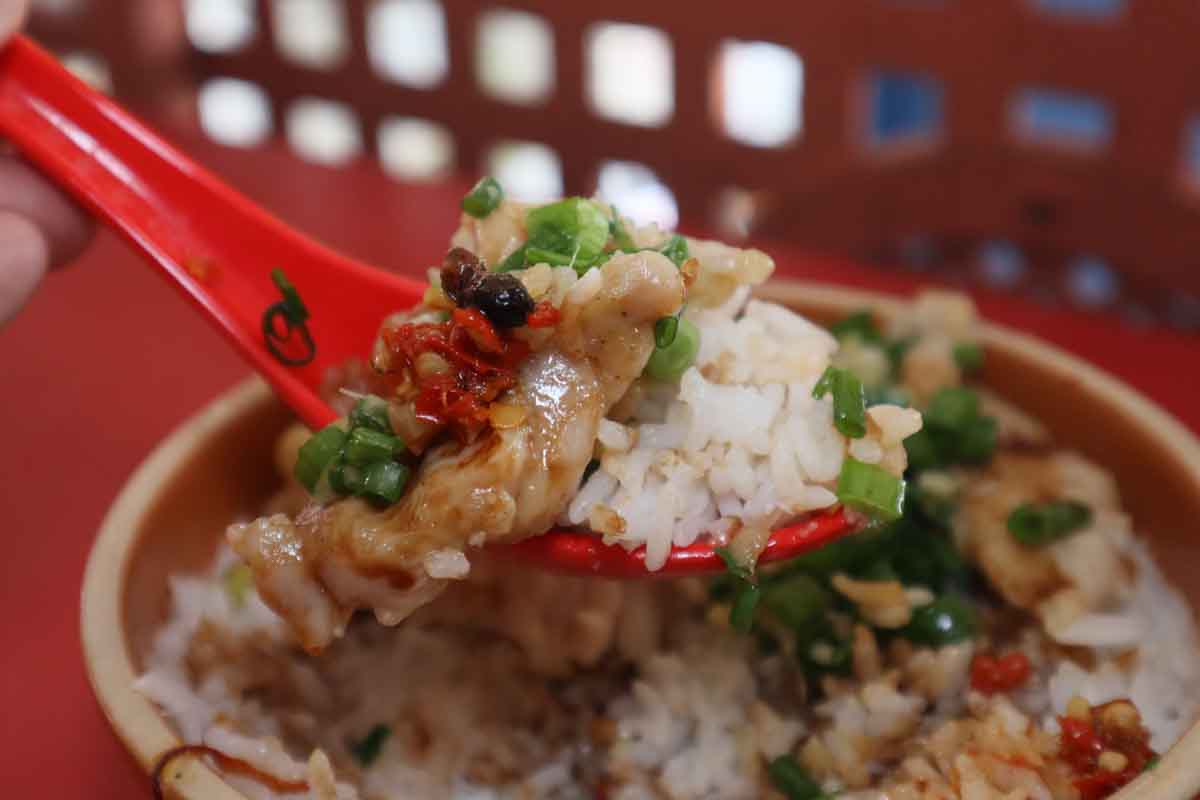 canton steamed rice - steamed scallions chicken spoonful