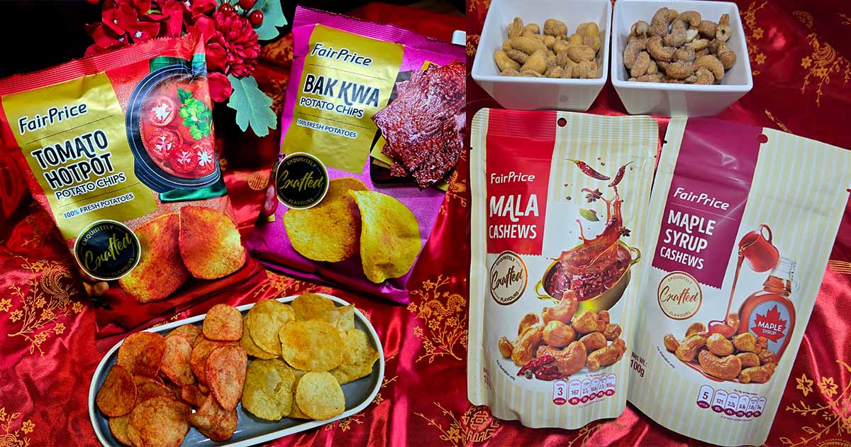 fairprice - bak kwa chips & flavoured cashew nuts