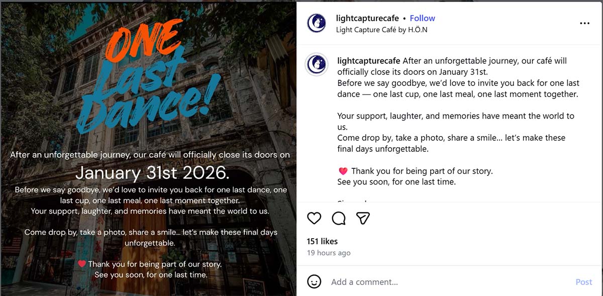 Light Capture Cafe - Closure announcement
