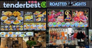 New coffeeshop Pasir Ris - Tenderbest's stall exterior (Left), Roasted Delights stall exterior (right)