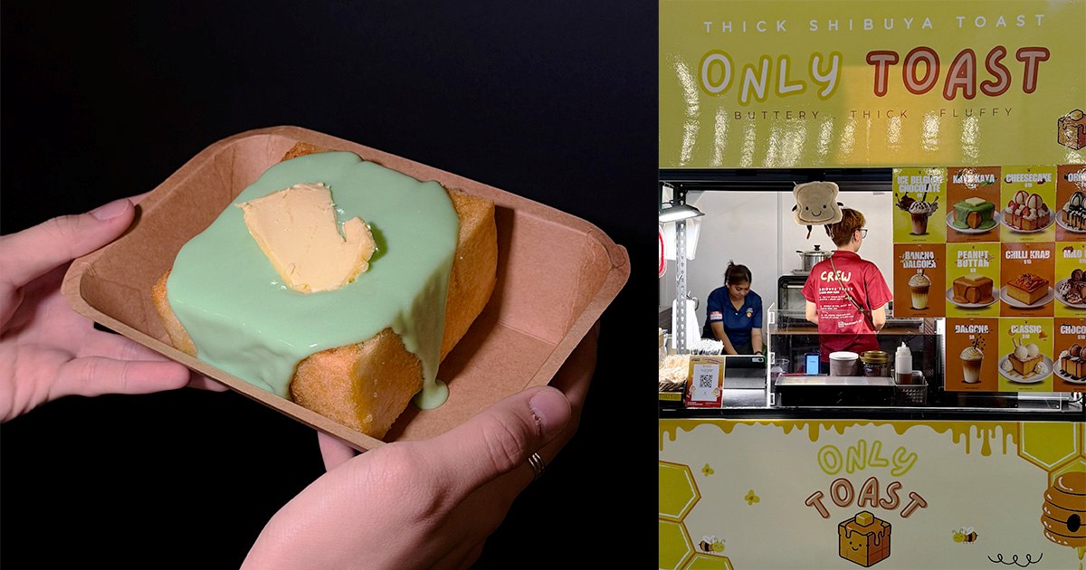 Image of the Food (Kaya Kaya Toast) in the left & Exterior of the stall on the right