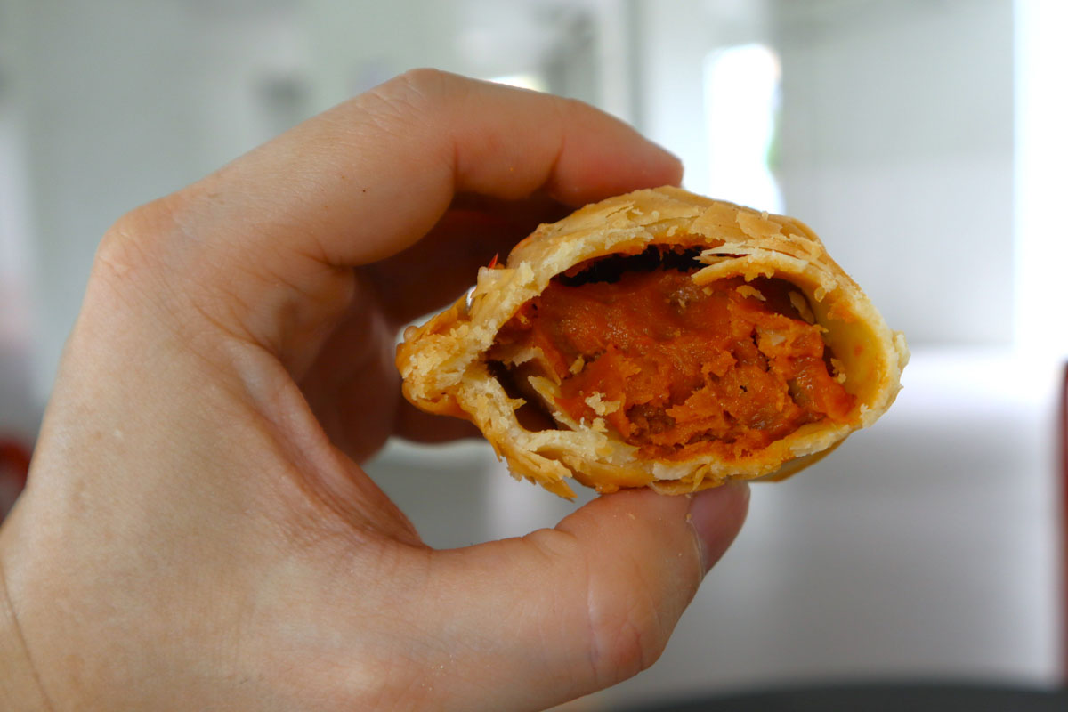 best-rated curry puffs - otah filling closeup