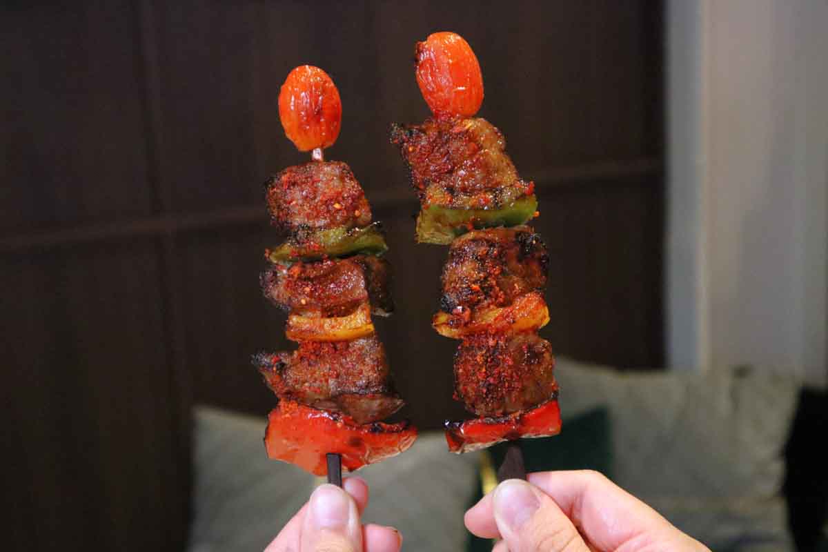 loong dim sum - wagyu skewers closeup