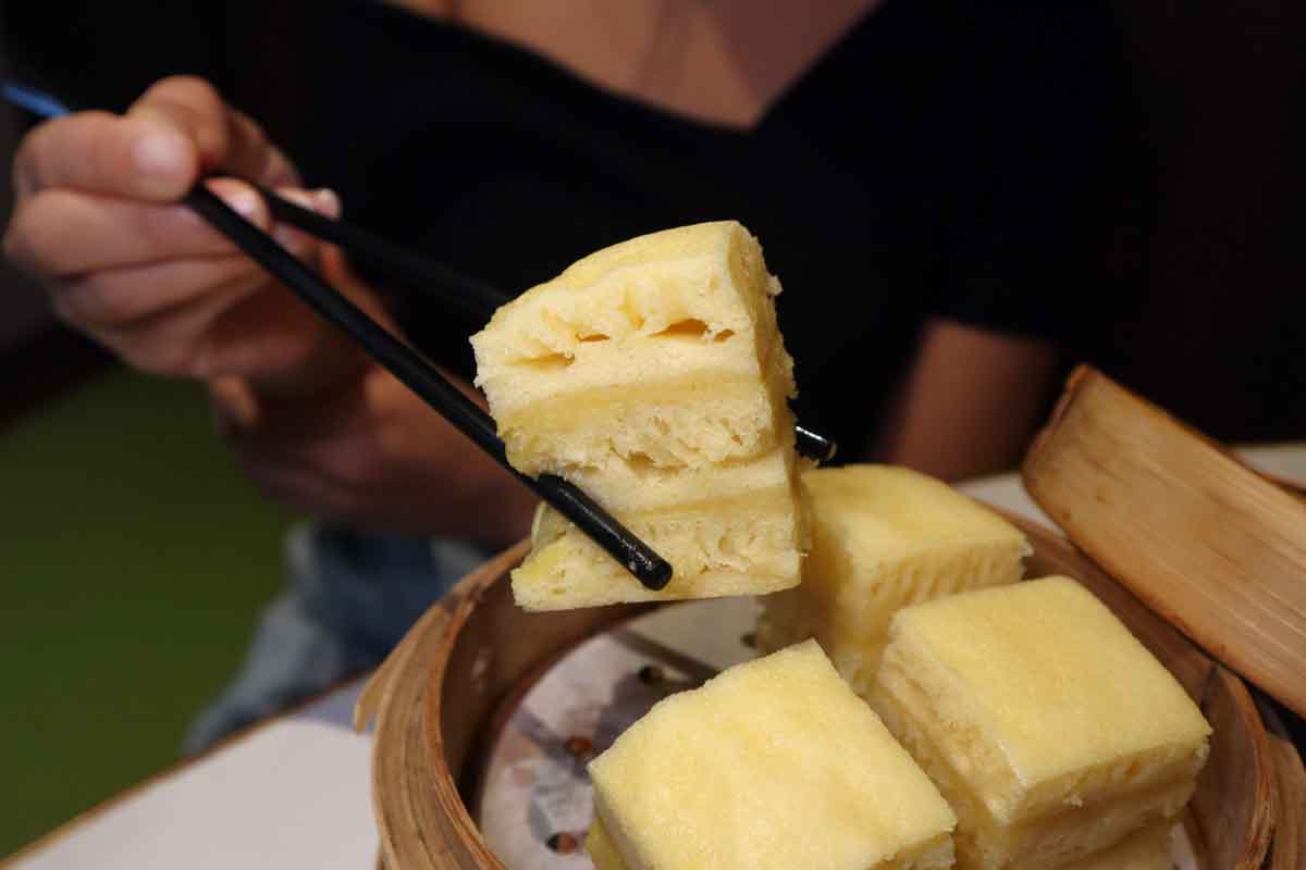 loong dim sum - musang durian cake closeup
