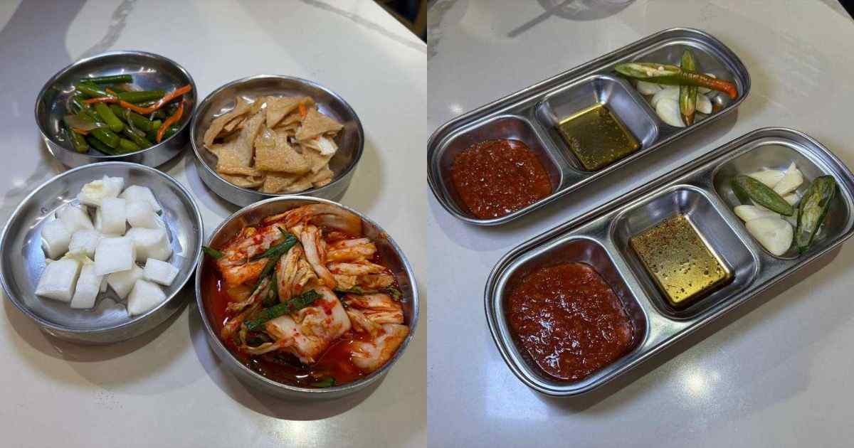 Omma Korean Charcoal BBQ deal - Side Dishes (left), Sauces (right)