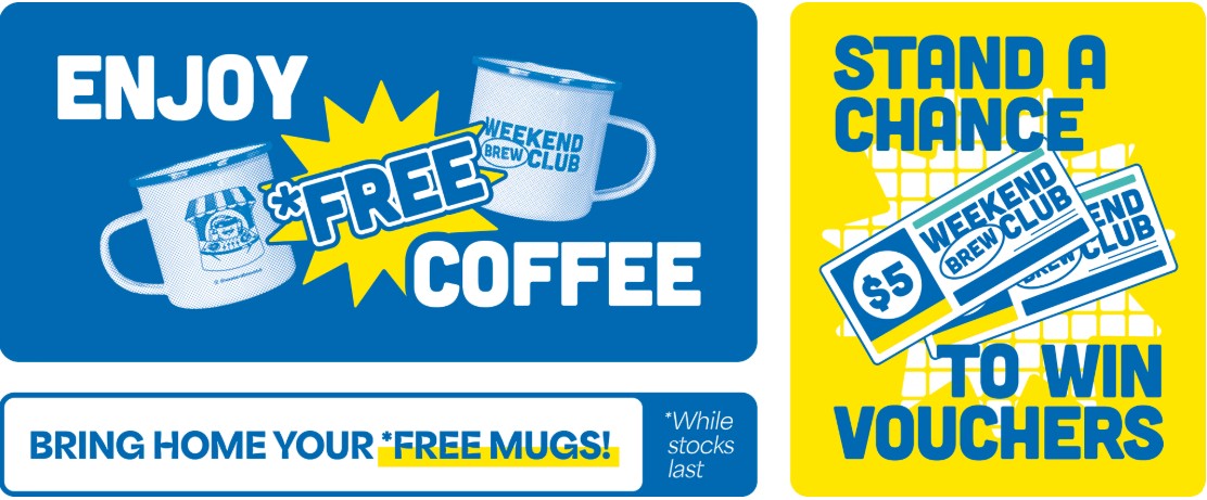 Weekend Brew Club - free coffee & mug poster