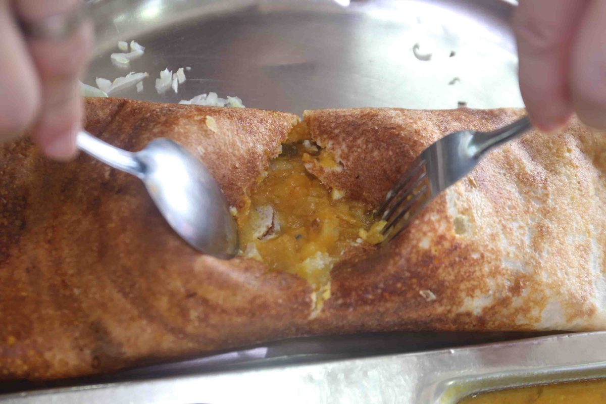 rajarani thosai newly in michelin guide - digging into masala egg onion thosai