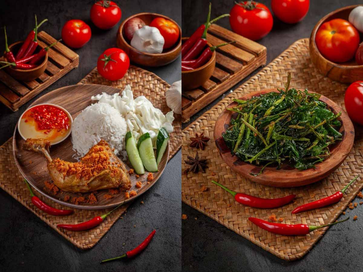 Ayam Gepuk Kriuk - Gepuk & kangkung