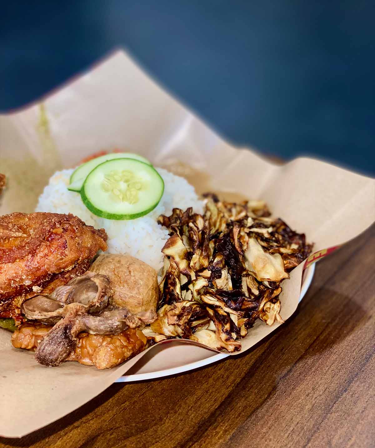 Ole Ayam Gepuk - Gizzards & cabbage