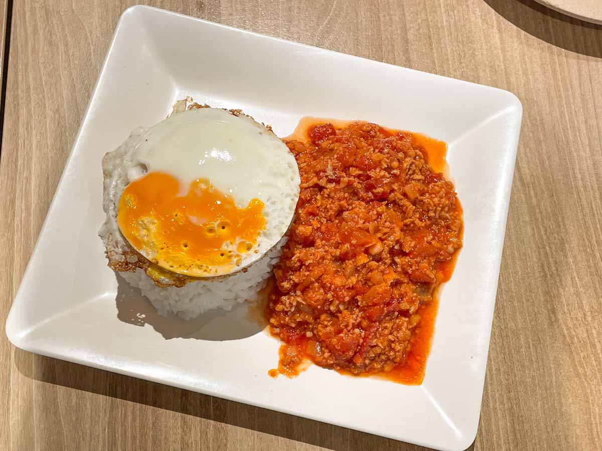 authentic hk food - so good char chan teng rice with fried egg and bolognese sauce