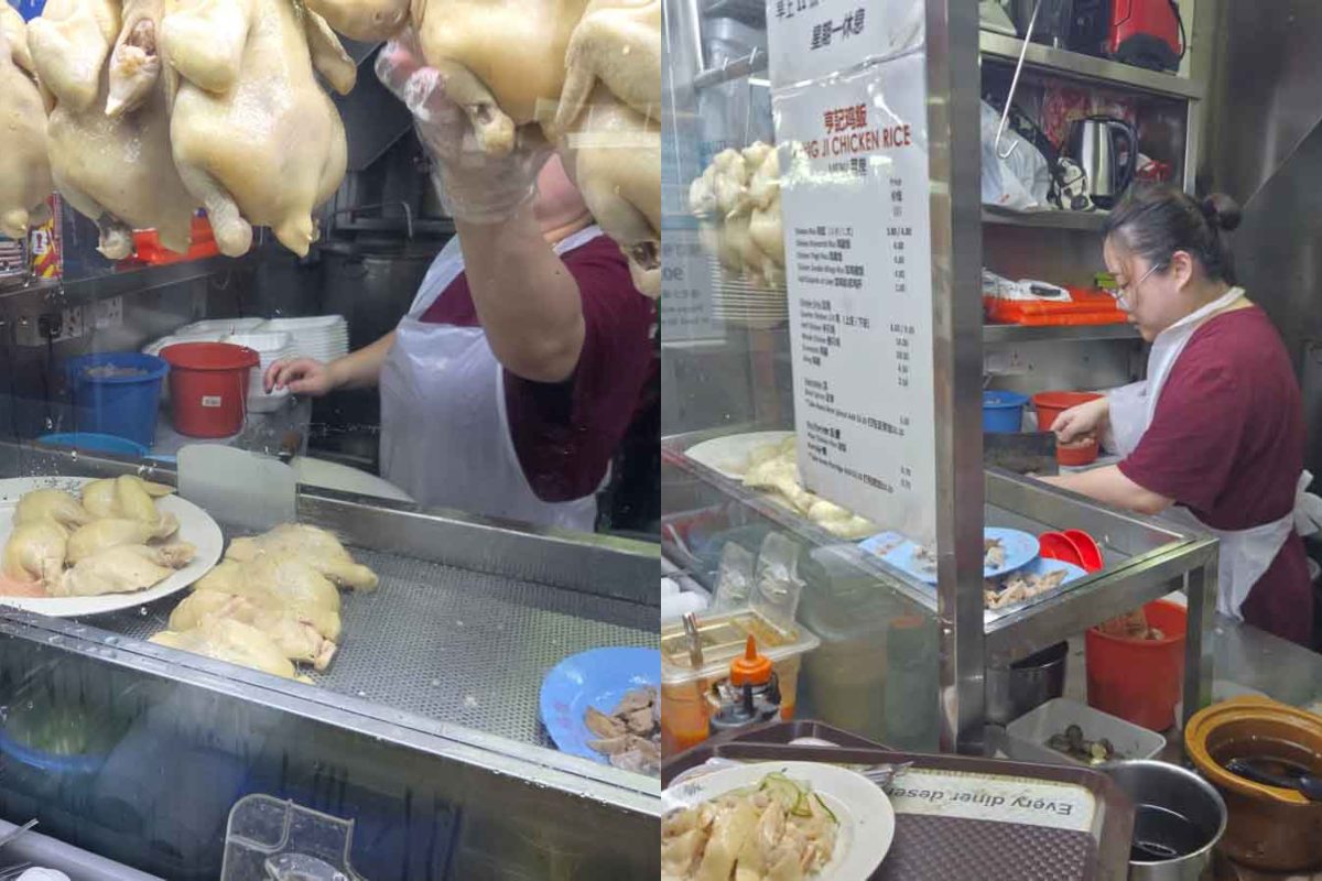 veteran vs new chicken rice - heng ji chef chopping chicken