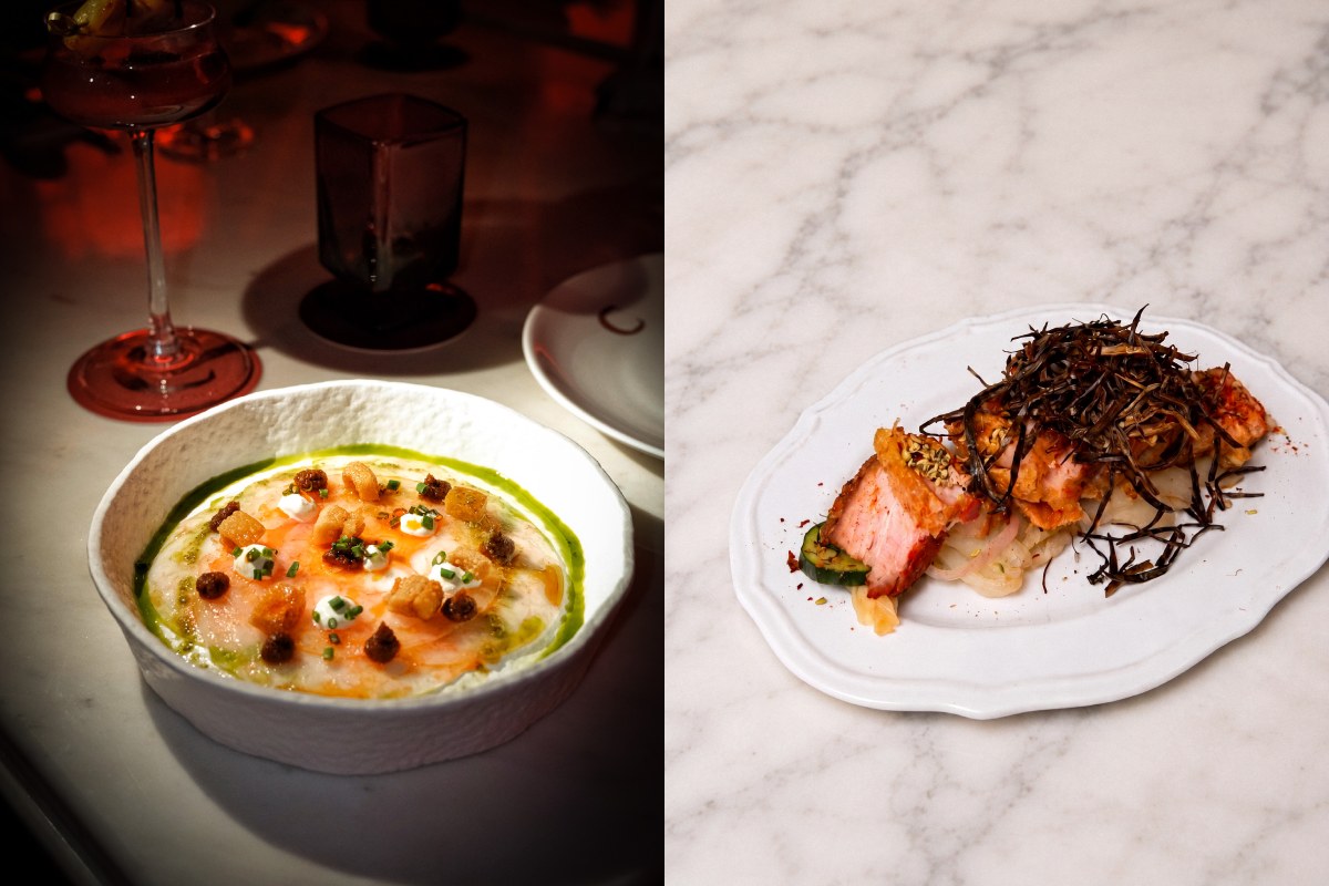 behindclay - shrimp carpaccio and mala pork belly
