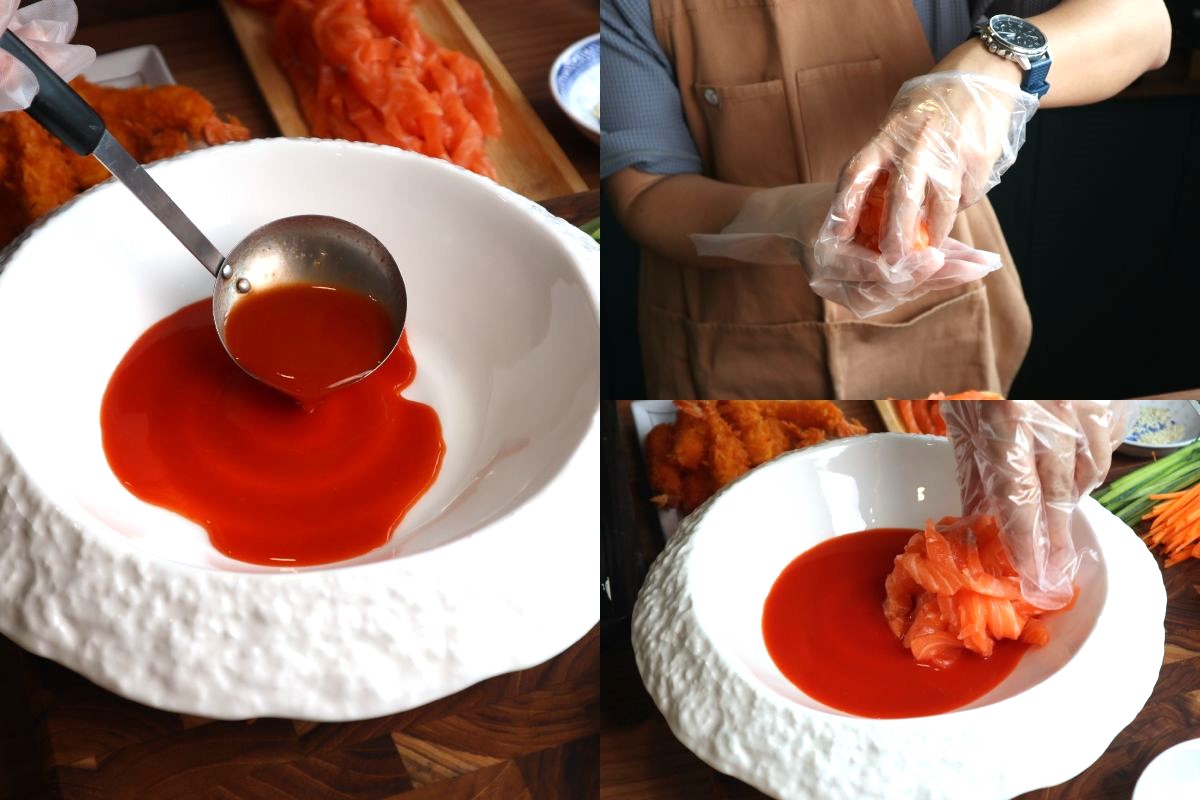 mibbedong salmon noodles recreation - plating of salmon