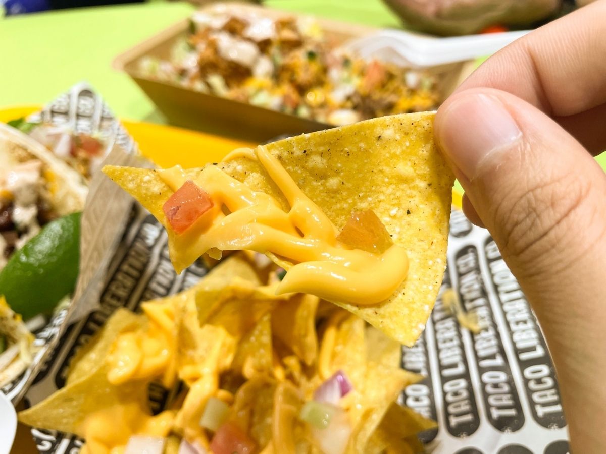 taco liberation co - nacho chips and cheese close up