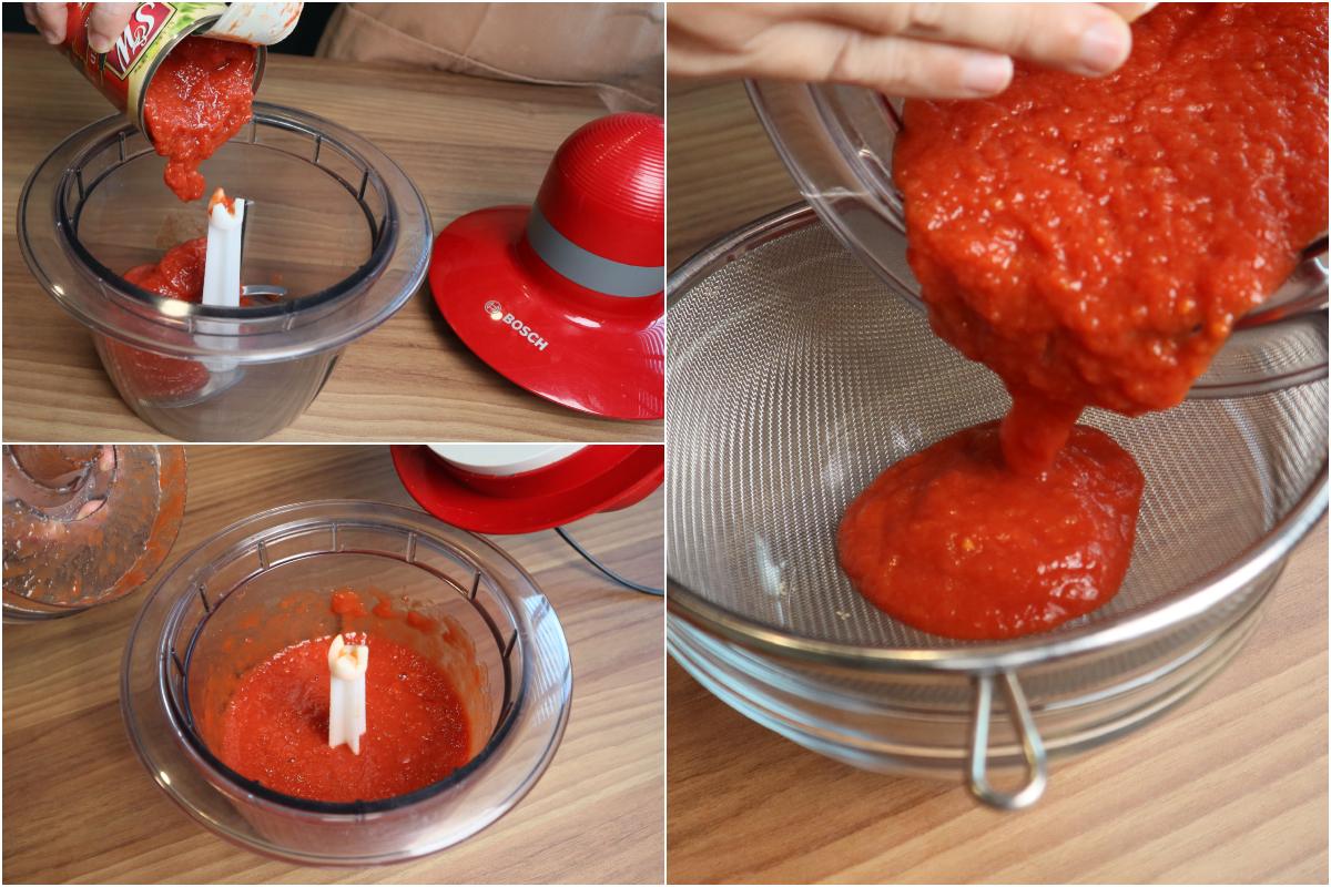 mibbedong salmon noodles recreation - blend and strain tomato puree