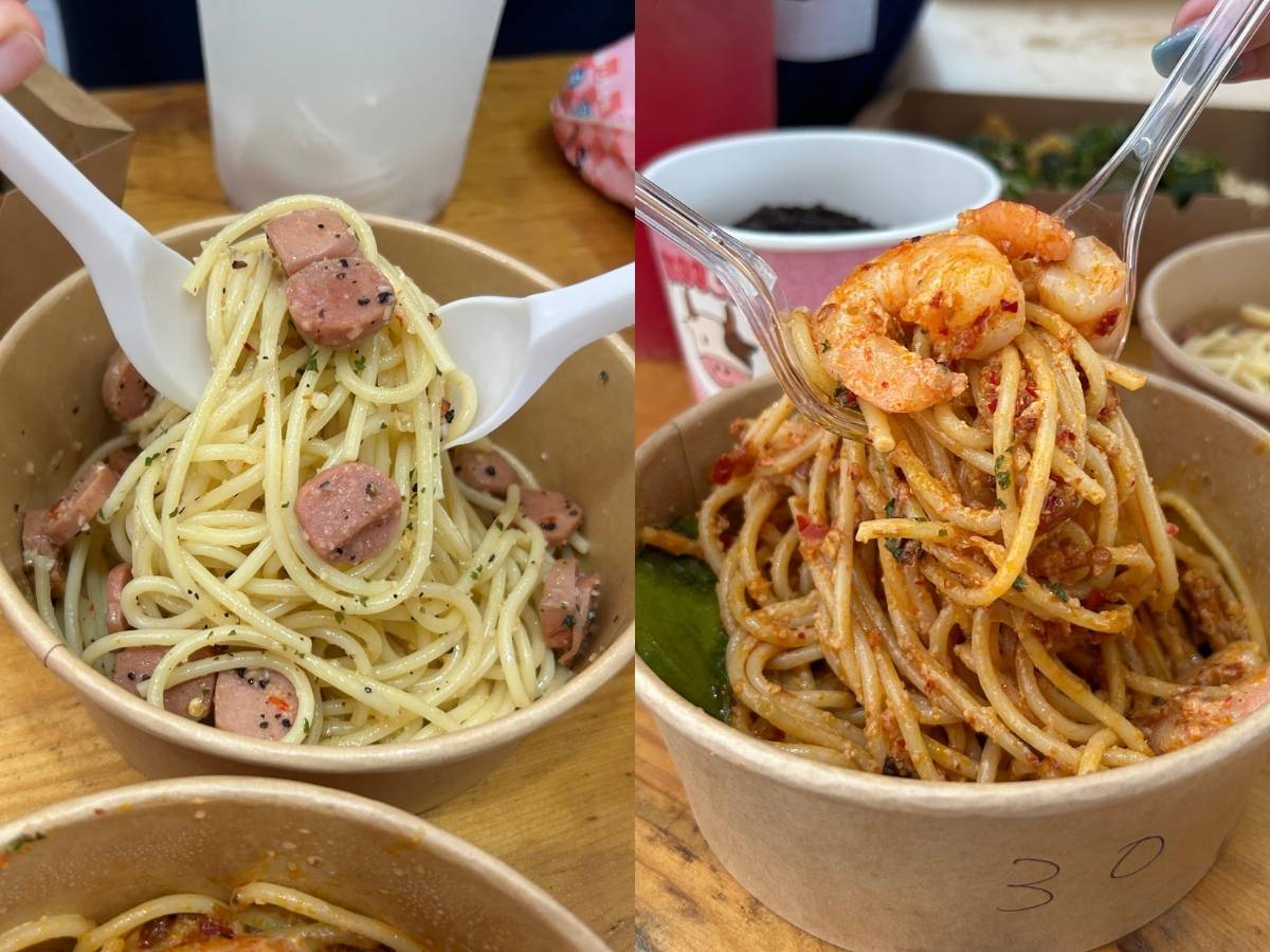 Punggol pasar malam - aglio olio and tom yum pasta