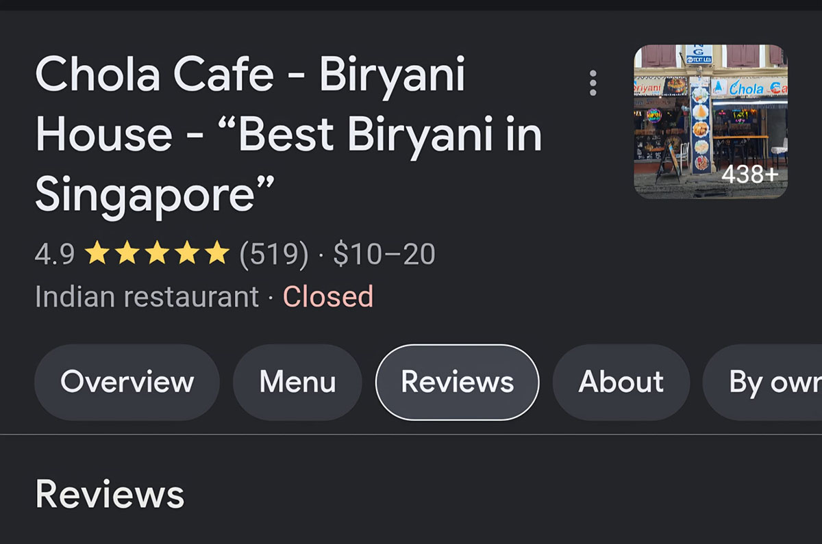 highest rated biryani - google page