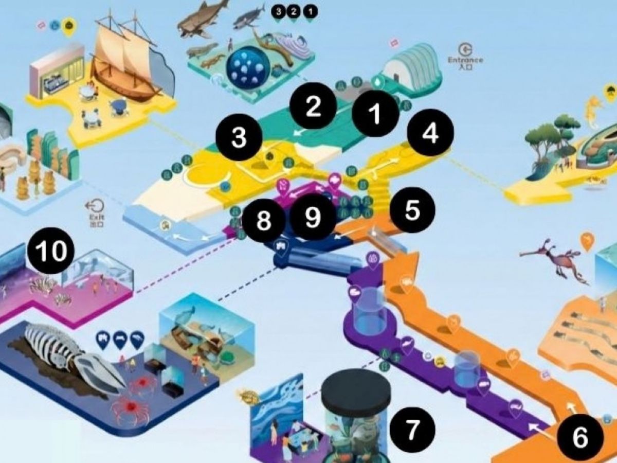 Singapore Oceanarium guide - map highlighting 10 exhibits
