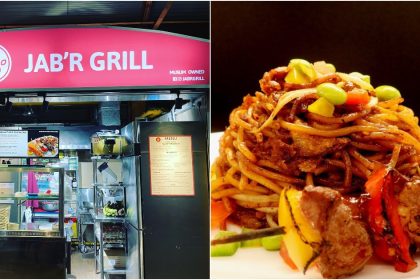 Collage Of Jab'r Grill's Stall And Wagyu Beef Dish