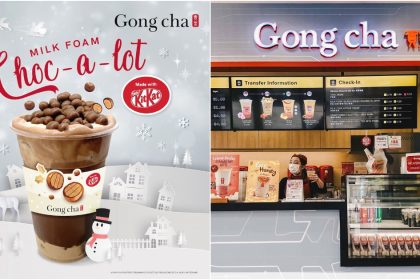 Collage Of Kitkat Bubble Tea And Gong Cha Counter