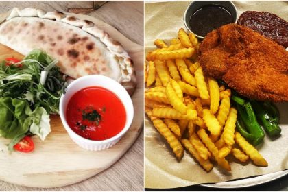 Collage Of Mat Western's Beef Calzone And Chicken Cutlet