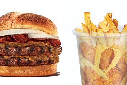 Collage Of Ultimate Rendang Burger And Rendang Shiok Shake Up