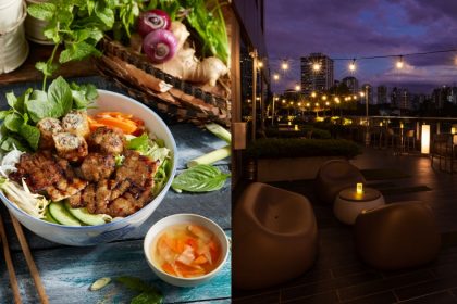 Collage of Viet Taste's menu item and food junction great world's al fresco dining area