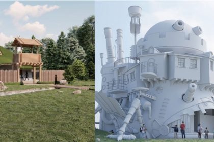 Collage Of Artist Rendition Of Irontown And Howls Moving Castle