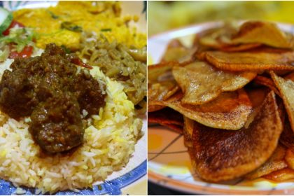 Collage Of Mutton Bhuna And Fried Potato