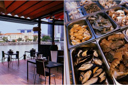 Collage Of Outdoor Area And Seafood