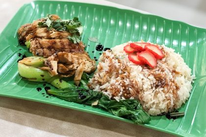 Plate of vegetarian chicken rice