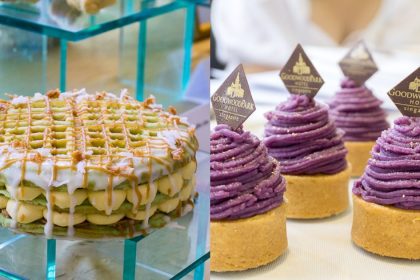 Collage of D24 Pandan Waffle Cake and Deep-fried D24 in Layered Flaky Pastry