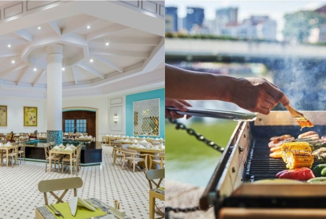 Collage of Ellenborough Market Café’s and man grilling vegetables