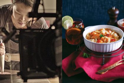Collage of Jazreel Chan and food styling shot