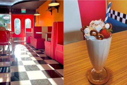 Collage of Jojis Diner interior and milkshake