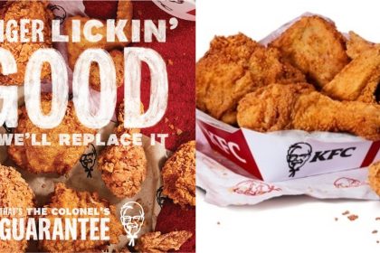 Collage of Colonel's guarantee poster and fried chicken