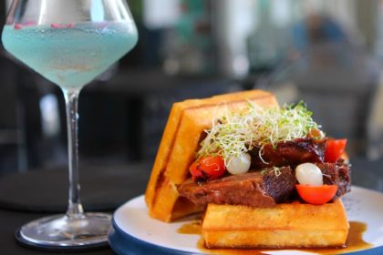 KM Bagel & Waffle - braised beef cheek bagel