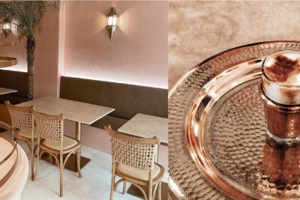 Collage of La Fez interior and nous nous drink