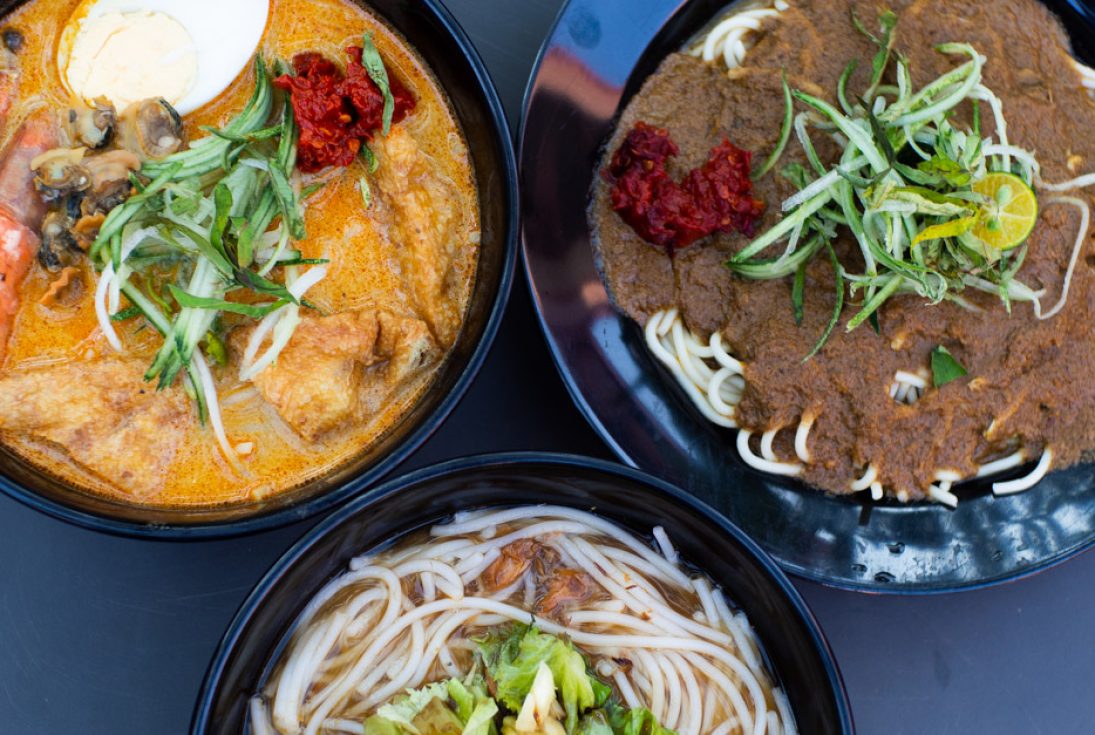 Trio of laksa singapura, laksa penang, and laksa johor