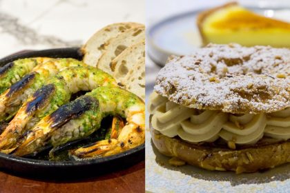 Collage of Roasted Prawns and Hazelnut Choux