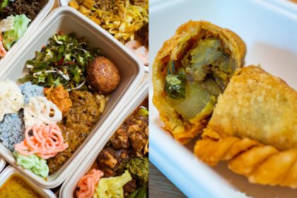 Collage of rice bowls and Roti Boyan at Nusantara Singapore