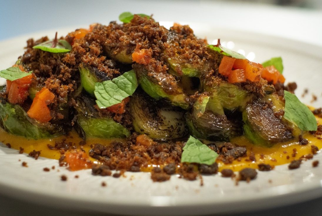 a plate of brussel sprouts