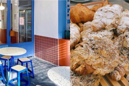 Collage of exterior of Prairie by Craftsmen and croissants