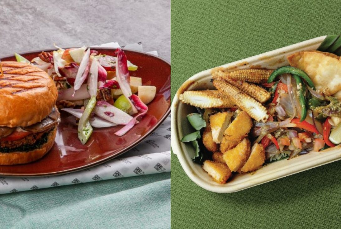 Collage of Kiev Burger and Mexicana Veggie Bowl