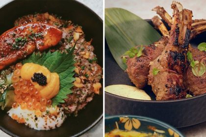A collage of lamb rack and Tanoke Premium Bowl