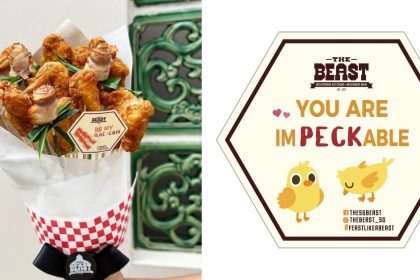 Collage of chicken bouquet and a gift tag