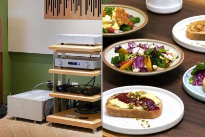 Collage of Acoustics Coffee Bar interior and food