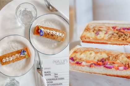 a collage of asylum's menu offerings